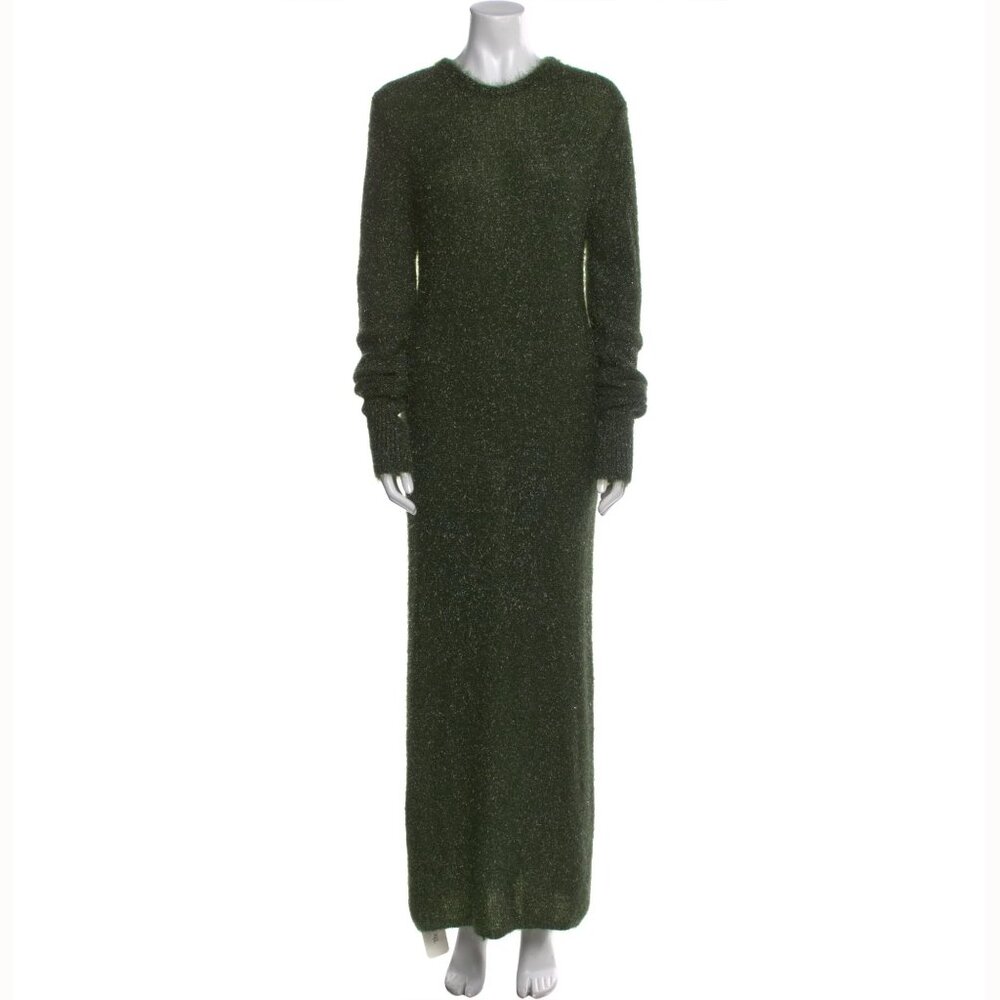 TIBI maxi sweater dress with metallic thread sage dark green size XS